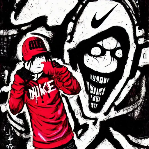 Image similar to nike campaign in the style of dorohedoro