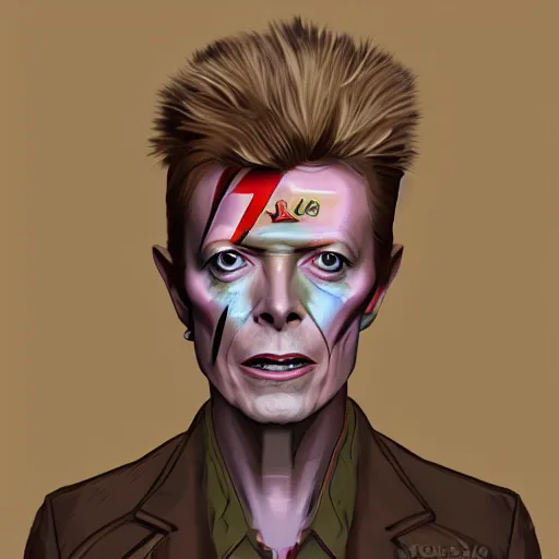 Prompt: david bowie in the style of disco elysium character art