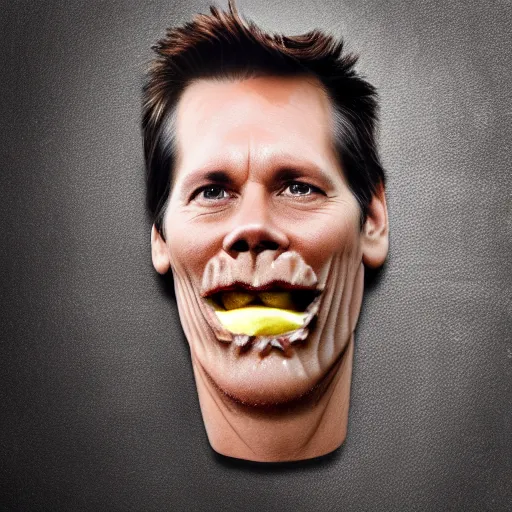 Prompt: kevin bacon face wrapped inside a cheeseburger