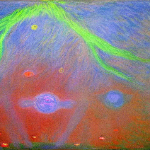 Image similar to alien invasion painted by monet