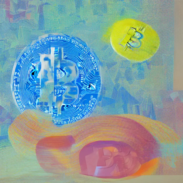 Image similar to dreaming from a new economy and a new financial system, $$$,EUR,BTC, painted by David Hockney, airbrush