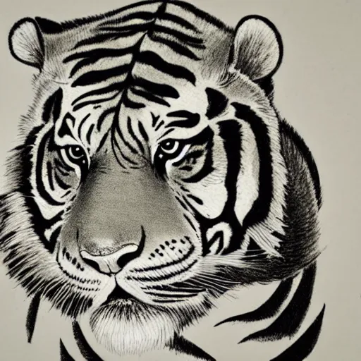 Image similar to an ink drawing of a chinese tiger