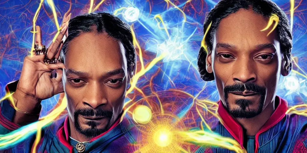 Image similar to snoop dogg as the doctor strange, marijuana leaves, green light, highly detailed, marvel cinematic universe, mcu, photo