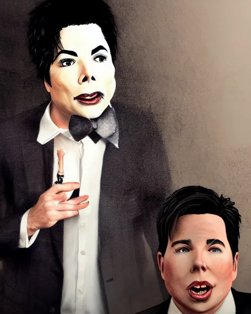 Image similar to Michael Mcintyre & a bearded man & white Michael Jackson in a nightclub in Porto,real life skin, intricate, elegant, highly detailed, artstation, concept art, smooth, sharp focus, photo