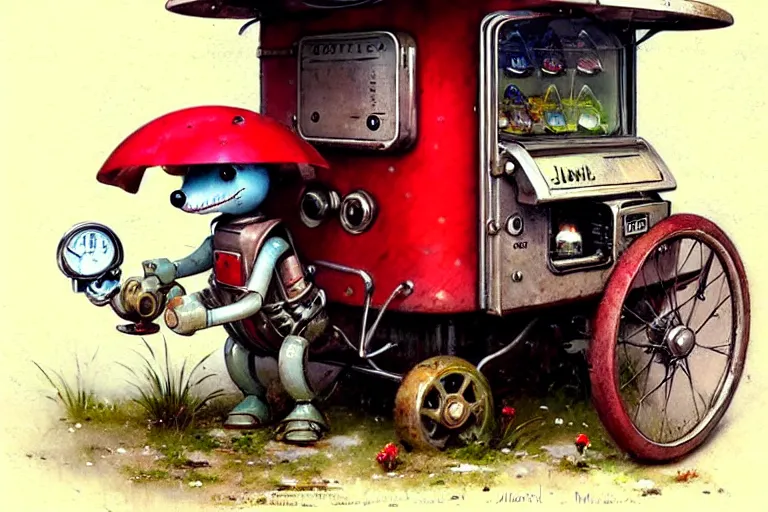 Prompt: adventurer ( ( ( ( ( 1 9 5 0 s retro future robot mouse vending machine wagon house. muted colors. ) ) ) ) ) by jean baptiste monge!!!!!!!!!!!!!!!!!!!!!!!!! chrome red