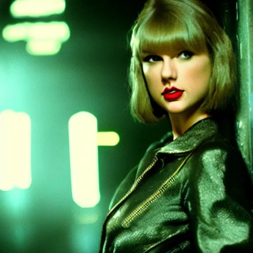 Prompt: film still of taylor swift in the film blade runner, cyberpunk, dramatic lighting, gorgeous