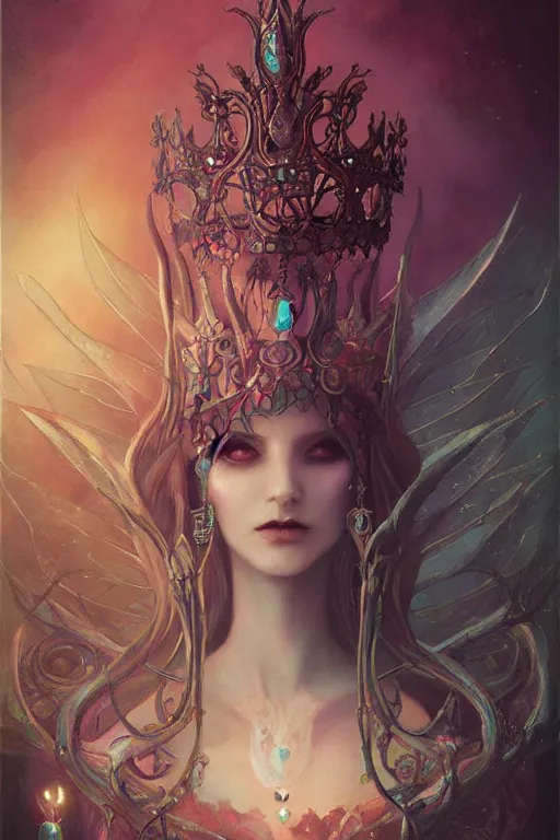 Image similar to jeweled Crown, other worldly, fairy necromancer court, bones, art nouveau, by Anato Finnstark, Tom Bagshaw, Brom