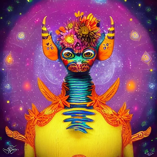 Image similar to “Alebrijes” Character portrait, 3-D 8k , digital art, Mexican folk art, cute single animal, contrasting nebula background, Hyperdetailed, Martin Sandiego, Julia Fuentes, Adi Granov