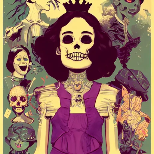 Image similar to portrait skull girl, princess, painterly, sega, by petros afshar, tom whalen, laurie greasley, jc leyendecker and singer sargent