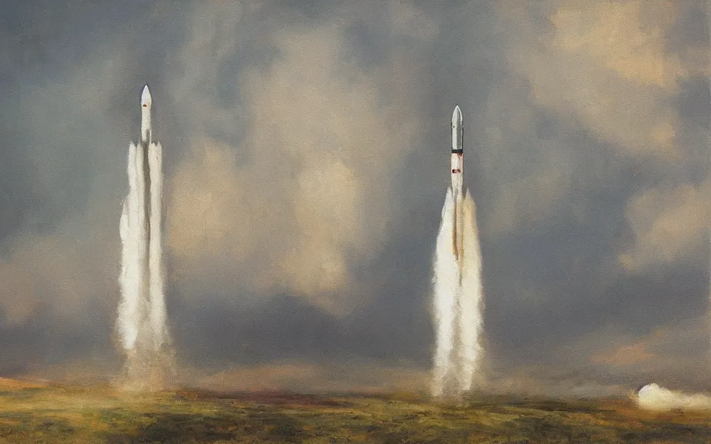 Image similar to a painting of a rocket, oil on canvas, by edelfelt