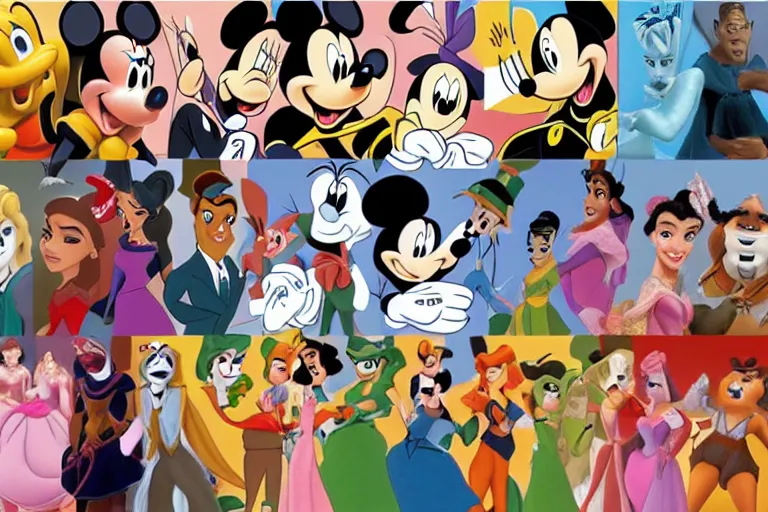 Prompt: a diverse group of character designs in the 2000s Disney style