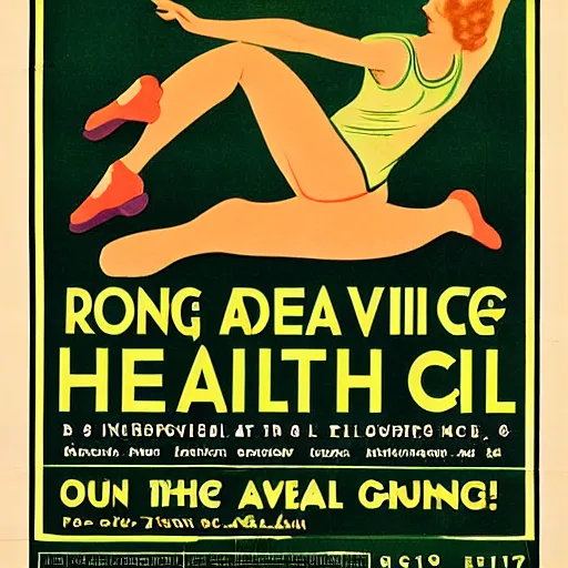 Image similar to year 1 9 2 8 health advice poster for running. mint green and gold