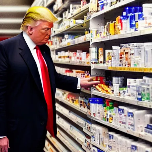 Prompt: photograph of donald trump at the pharmacy picking up adderall, photo by james cameron, amazing lighting