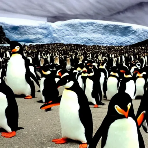 Image similar to penguins worshipping their god, Pingu