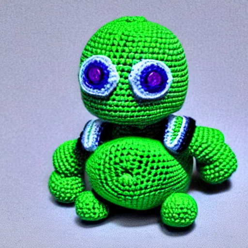 Prompt: crochet cyberpunk turtle, hyper realistic