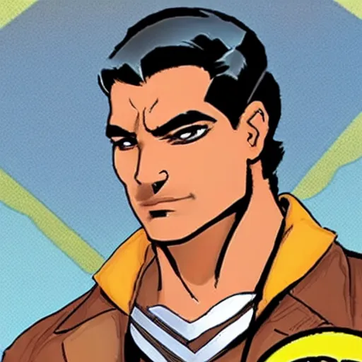 Image similar to A masculine middle aged man with tan skin, brown eyes, and hip-length, shiny, black hair, in the style of DC Comics