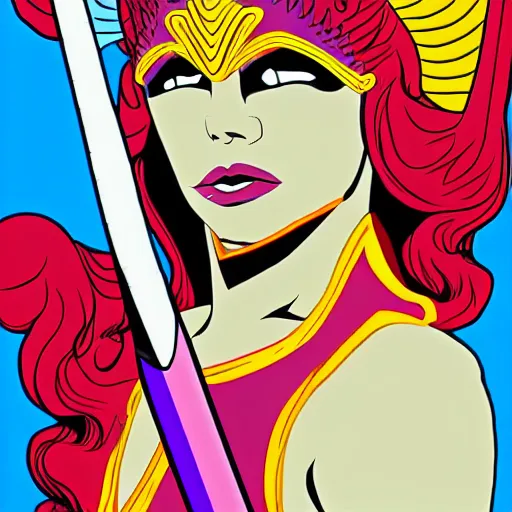 Prompt: Freddy Mercury as She-Ra, the princess of power, cartoon style, vibrant colors