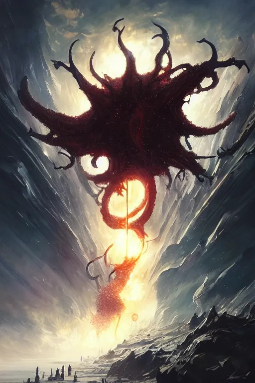 Image similar to azathoth devouring a galaxy, huge, towering, gigantic, high octane, 8 k, digital art, magic the gathering, mtg, by greg rutkowski, trending on artstation