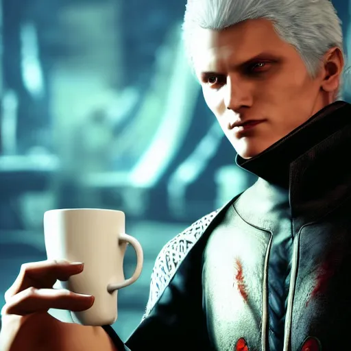 vergil from devil may cry sitting on a plastic chair, Stable Diffusion