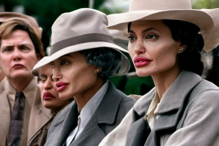 Image similar to Angelina Jolie as Rosa Parks in 'Rosa' (2007), movie still frame, promotional image, imax 70 mm footage, oscar nominated cinematography, volumetric lighting, 8k resolution