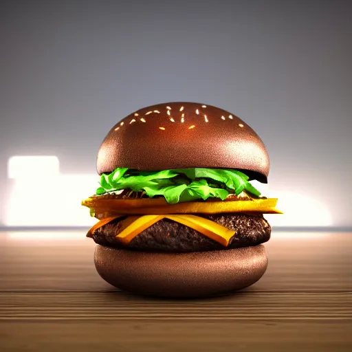 Image similar to hamburger but made out cyber metal leds 4k 8k photorealistic, high definition, detailed, close up, rendered, unreal engine, artstation, favorite, trending