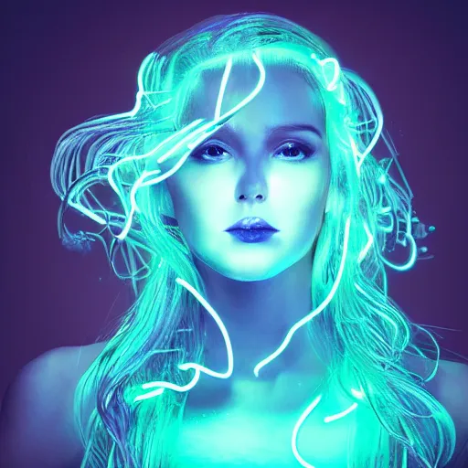 Image similar to Jellyfish glow hair, make-up, neon illuminated portrait, trending on artstation, award-winning art