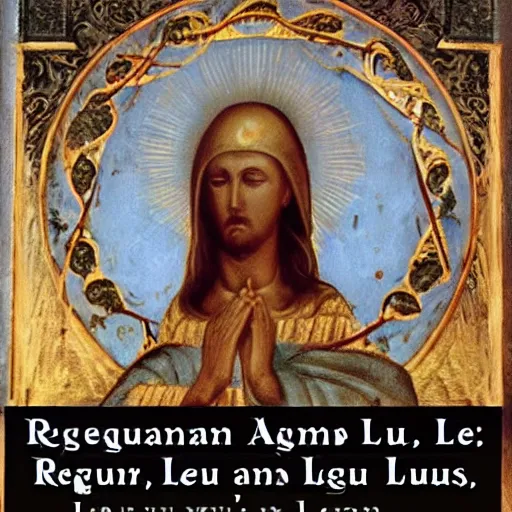 Image similar to Réquiem aetérnam dona eis, Dómine, et lux perpétua lúceat eis. Requiéscant in pace. Amen.