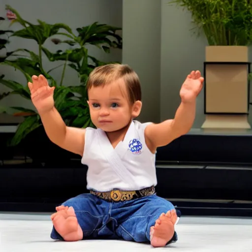 Image similar to jean-claude van Damme toddler karate salute