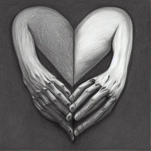 hand holding broken heart drawing