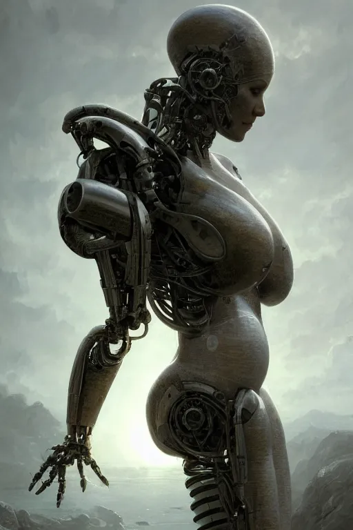 Image similar to robot pregnant with a human, natural lighting, ultra rendered extreme realism and detail, 8 k, highly detailed, realistic, hyper realistic, in the style of greg rutkowski, by artgerm, by gustave dore, by marco turini, photorealistim, sharp focus, majestic, artstation,