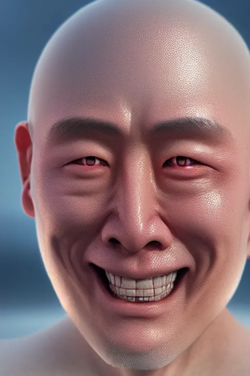 Image similar to hyperrealistic close-up translucent exoskeleton!! smiling chinese man covered highly detailed concept art eric zener elson peter cinematic side soft light high angle hd 8k sharp shallow depth of field