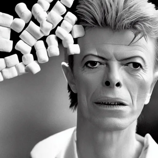 Prompt: david bowie CAN FIT 100 MARSHMALLOWS IN HIS MOUTH