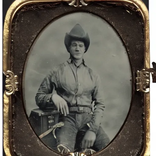 Prompt: tintype photo, bottom of the ocean, cowboy riding alien