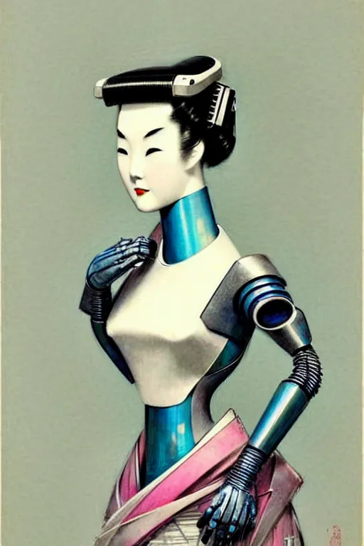 Image similar to ( ( ( ( ( 1 9 5 0 s retro future robot android aluminum geisha. muted colors. ) ) ) ) ) by jean - baptiste monge!!!!!!!!!!!!!!!!!!!!!!!!!!!!!!
