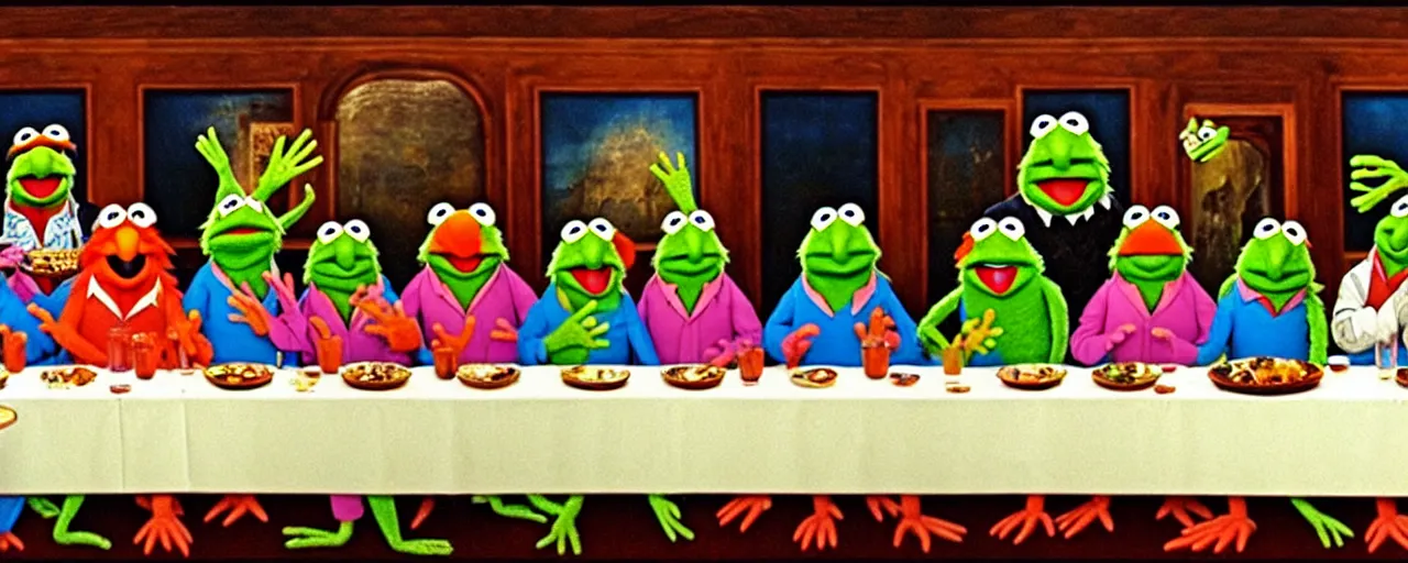 Image similar to the last supper with muppets