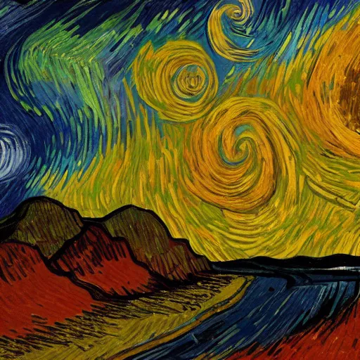 Prompt: The earth and sky Happiness and rage at battle the art between the fire, art Station, 4k UHD, Vincent Van Gogh