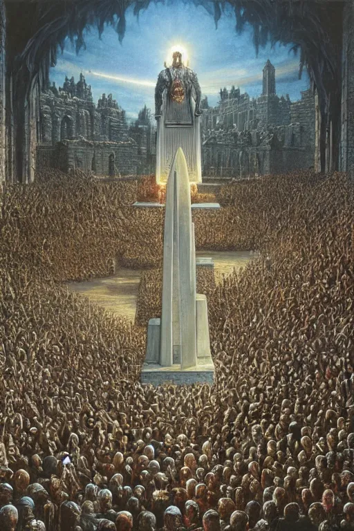 Image similar to Artwork by Ted Nasmith of the cinematic view of the Cenotaph of Ever-changing Blasphemy.