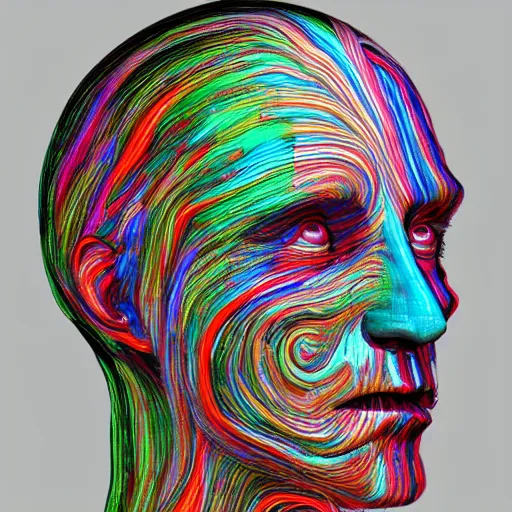 Prompt: 'A human head made of glass, swirling coloured veins, transparent, 4k, hyper detailed' -H 704