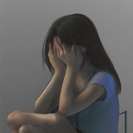 Image similar to “a girl sitting and crying in the corner, realism, depression, trending on artstation”