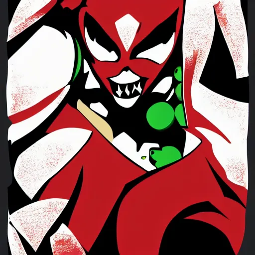 Image similar to Spawn by Todd-MacFarlene, SVG, Vector sticker, flat colors, full-body, uncropped, white-space-surrounding-subject