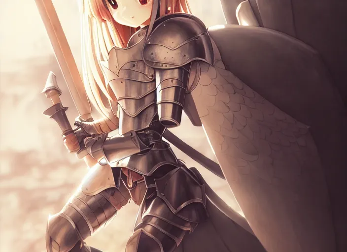 Image similar to girl in knights armor, Norihiro Yagi,omoide emanon, murata range,kawaii, kyoto animation, manga,katsura masakazu, intricate, detailed, studio lighting, gradation,editorial illustration, matte print, Ilya Kuvshinov, concept art,makoto shinkai,loish,rule of thirds,tsuruta kenji,james jean