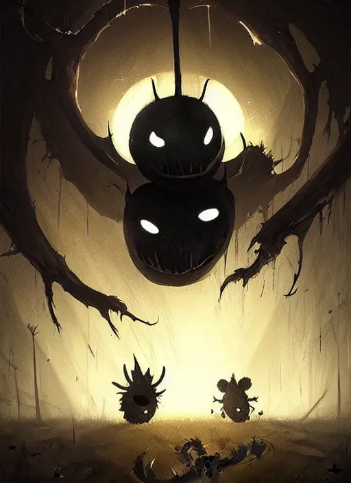 Prompt: horror art, hollow knight, yellow peaks with arms in the background, art by greg rutkowski