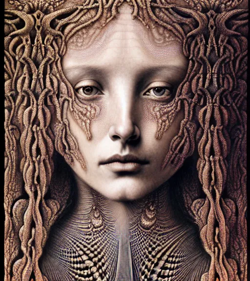 Image similar to detailed realistic beautiful desert goddess face portrait by jean delville, gustave dore, iris van herpen and marco mazzoni, art forms of nature by ernst haeckel, art nouveau, symbolist, visionary, gothic, neo - gothic, pre - raphaelite, fractal lace, intricate alien botanicals, ai biodiversity, surreality, hyperdetailed ultrasharp octane render