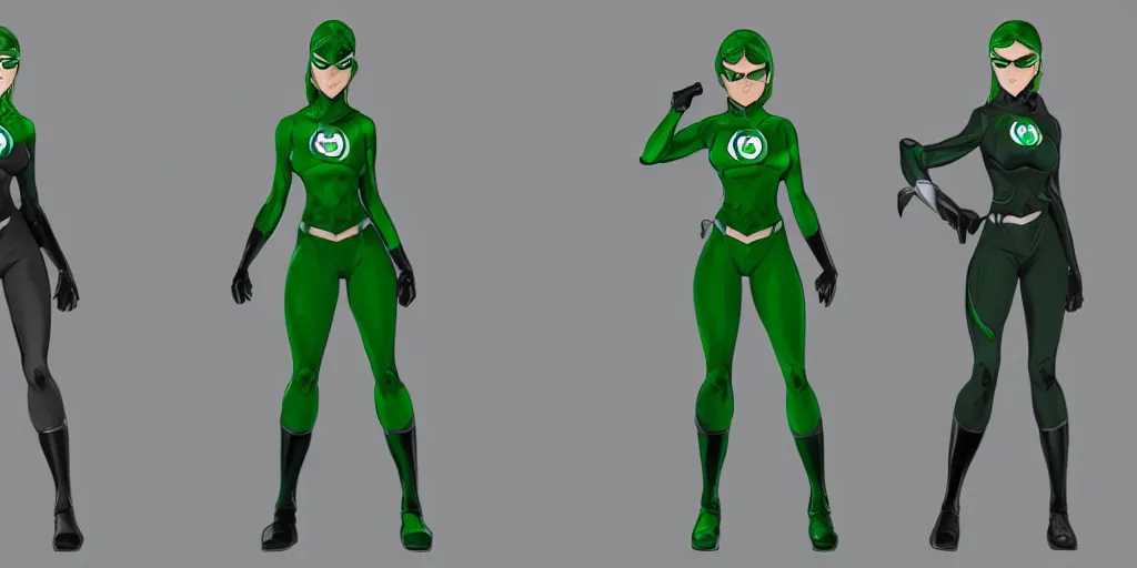 Prompt: full body exaggerated outfit, female green lantern character clean concepts by senior concept artist in the anime film, tech wear, streetwear, featured on artstation