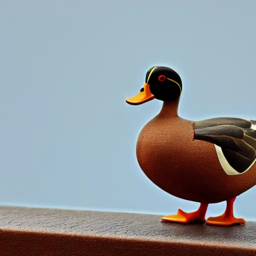 Image similar to A high detail closeup shot of a duck wearing a suit