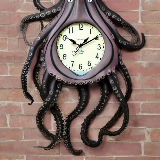 Image similar to octopus clock, real tentacles, professional product photo