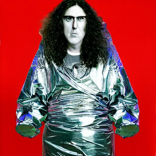 Image similar to weird al yankovic wrapped in foil, digital photography, highly detailed, portrait