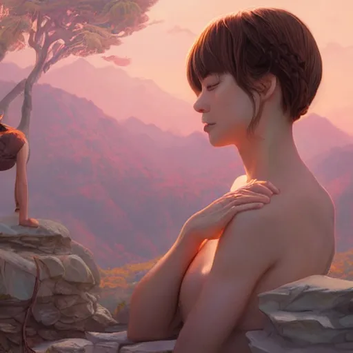 Image similar to a beautiful scenic painting by artgerm and wlop and wes anderson and spike jonze