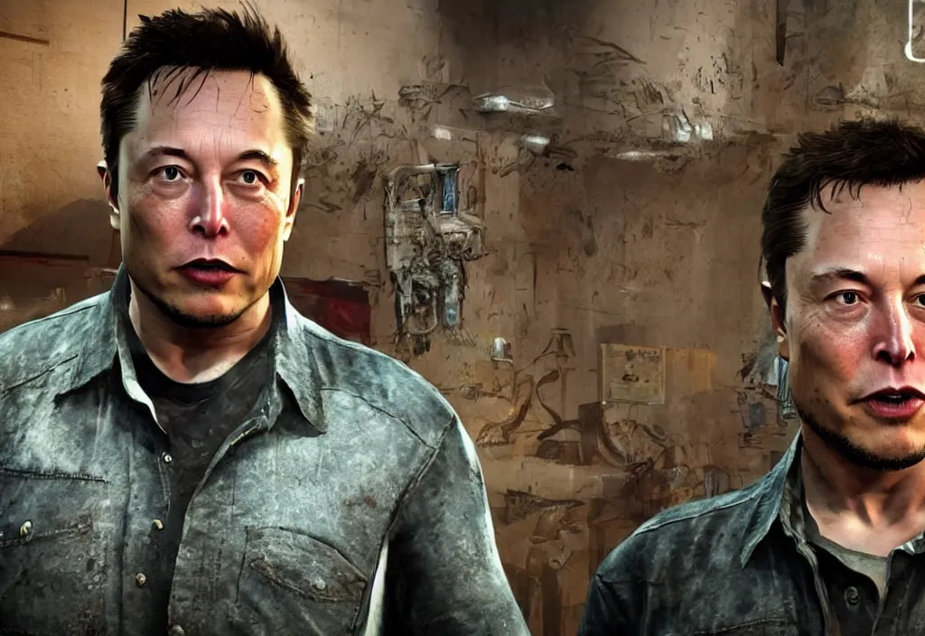 Image similar to elon musk in the last of us, elon musk in the video game in the last of us, gameplay screenshot, close up, 3 d rendering. unreal engine. amazing likeness. very detailed.