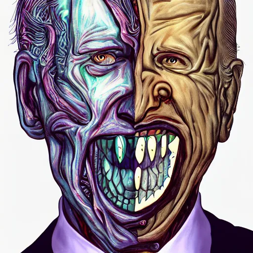 Image similar to bodyhorror portrait of biden who became an ugly retarded lovecraftian monstrosity, photo - realistic, color image, 2 k, highly detailed